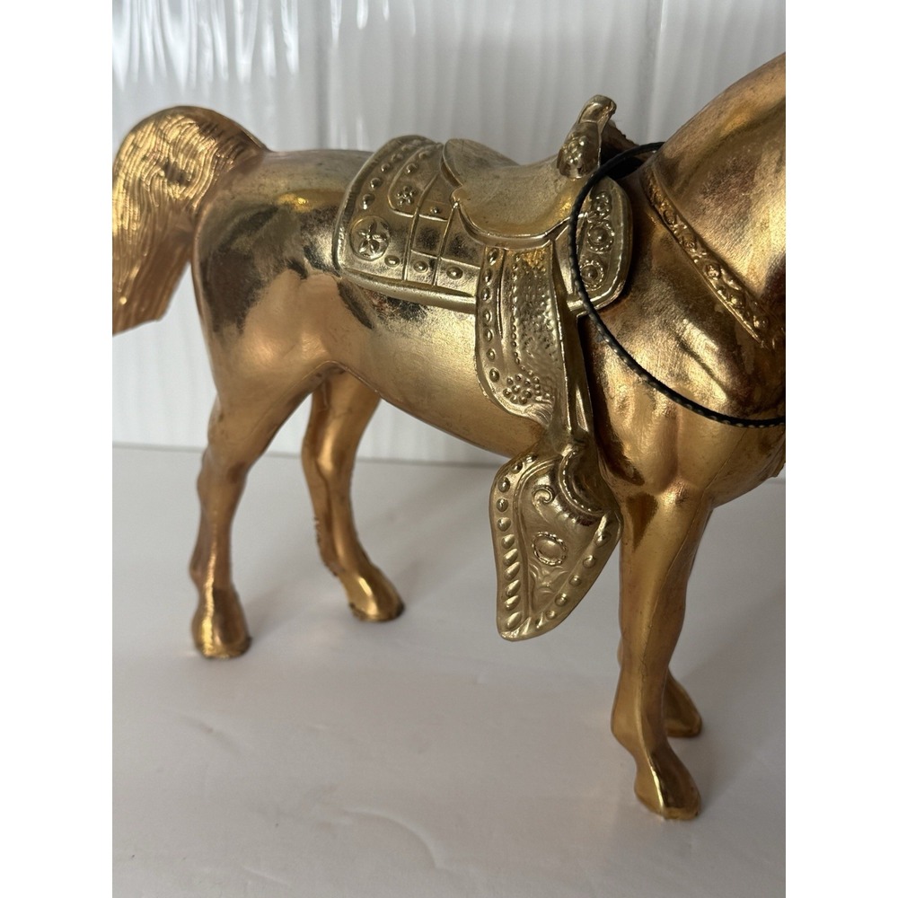 Vintage MCM Brass Like Western Style Horse w Saddle Nostalgic Americana Decor - Picture 6 of 16